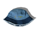 Distressed light denim bucket hat with embroidered ghost and money design, GDBEE Art Print Store