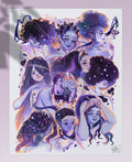GDBee Art print featuring diverse Black women with natural hairstyles and cosmic accents