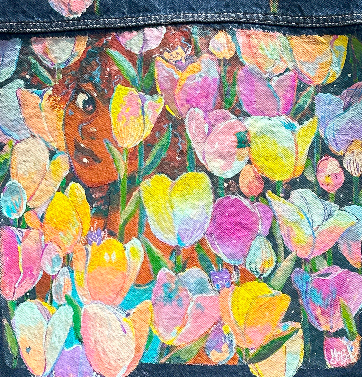 Tulips Handpainted Denim Chore Jacket - SOLD