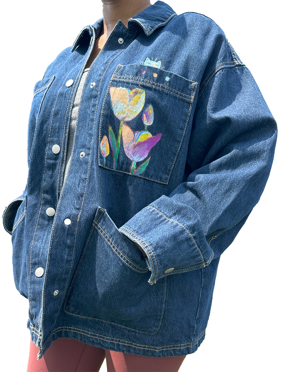 Tulips Handpainted Denim Chore Jacket - SOLD