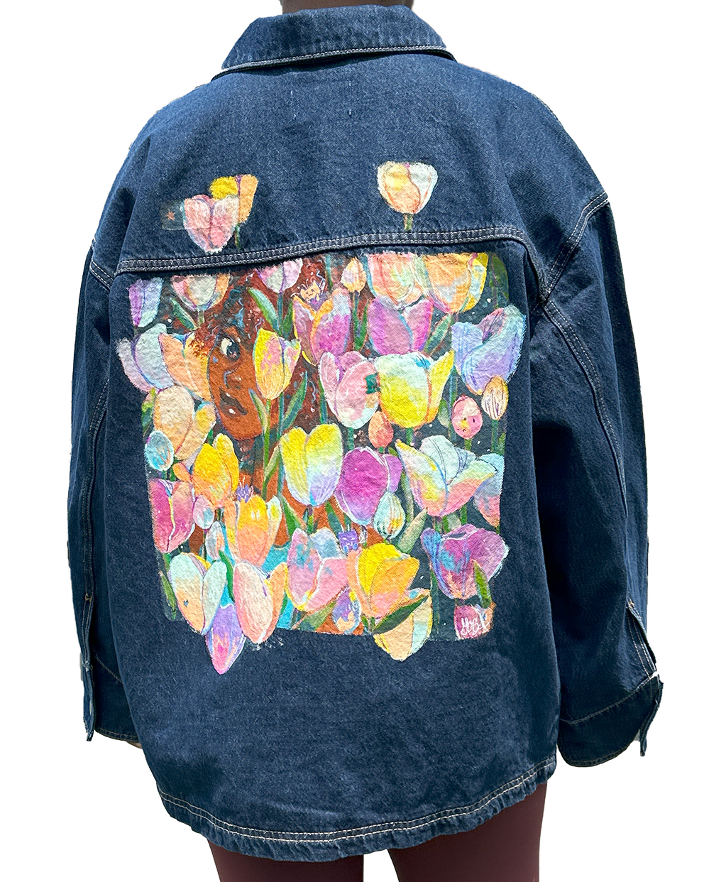 Tulips Handpainted Denim Chore Jacket - SOLD